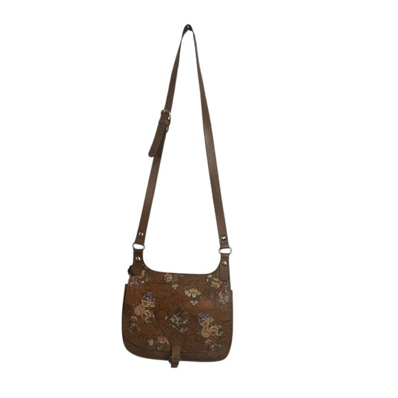 Patricia Nash English Garden Floral Map London Brown Leather Saddle Bag - Picture 2 of 16